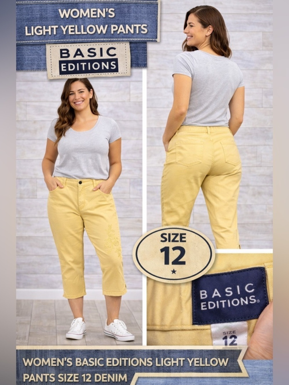 Basic Editions Light Yellow Pants size 12 denim